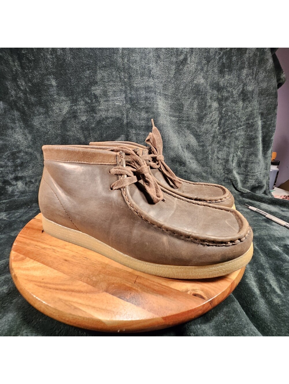 Brown Faux Leather  Lace Up Chukka Brown Ankle Boots Mens Size 8.5 M